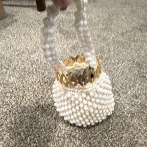 Vintage La Regale LTD Beaded Satin Evening Bag White Gold Trim Special Occasion